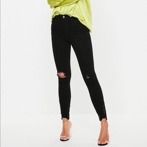 Missguided Black HighWaisted Destroyed Skinny Jean